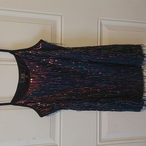 L&B Blue and black sequined tank top. Sz Medium